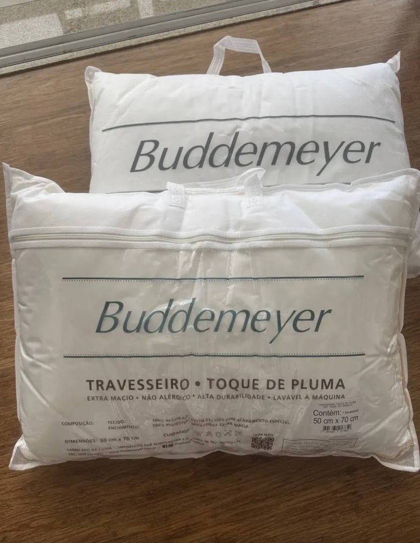 Kit Travesseiro 50x70cm Buddemeyer Toque de Pluma Algodão Branco 2 peças