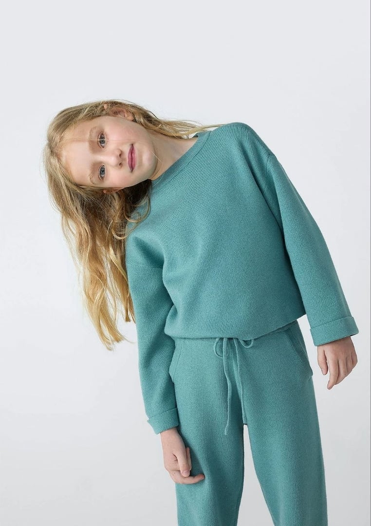 Blusão infantil menina manga longa em tricô - verde