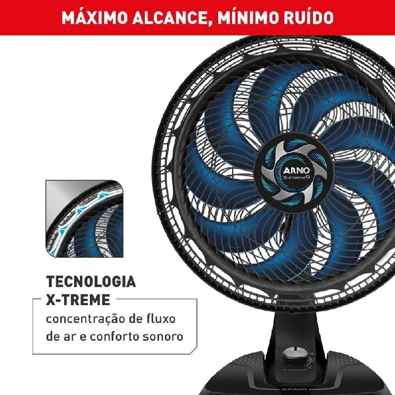 Ventilador Arno X-treme 9 Mesa 40cm Ve90 Preto 127v Azul Plástico