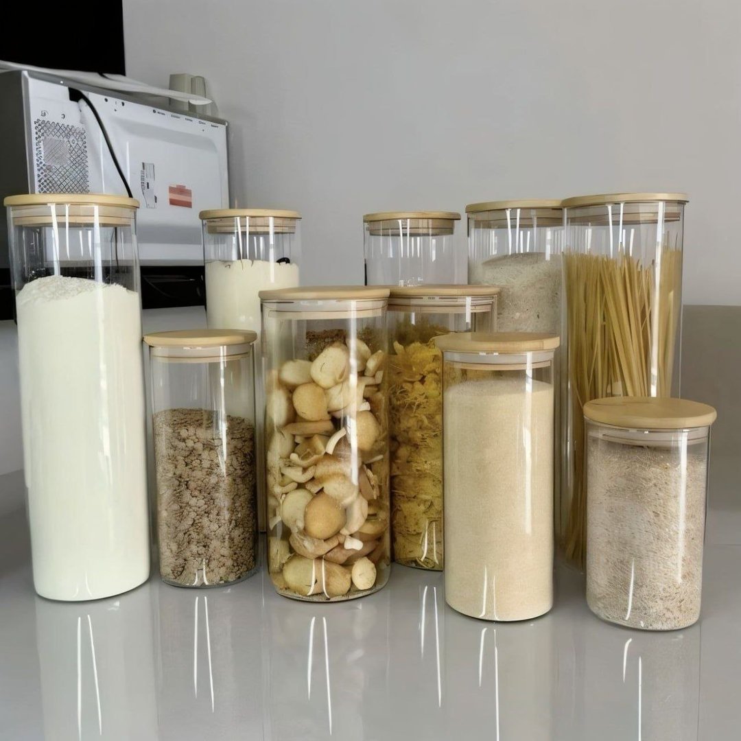 Kit 9 Potes Mantimentos Vidro Herméticos Com Tampa Bambu Alta Resistência Epsilon Eps-709 ...