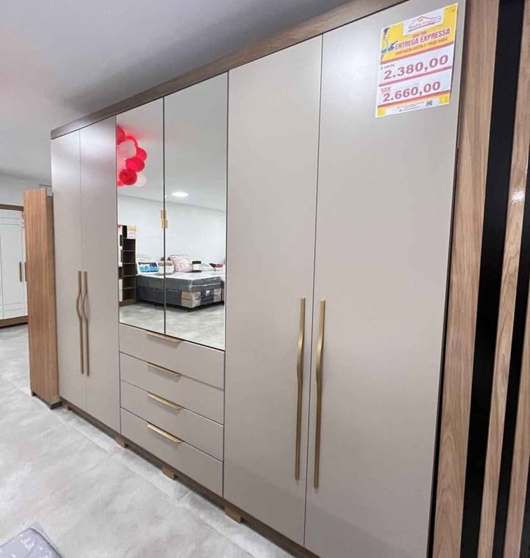 Guarda-roupa Demobile Giardino c/ Espelho 4 Gavetas 6 Portas L 262cm A 228cm P 55,5cm - Am...