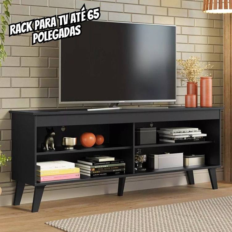 Rack para Tv até 65 Polegadas com Pés Preto Turim Madesa