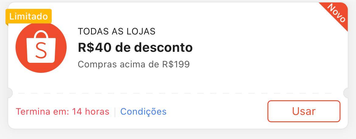 Cupom R$ 40 a partir de R$ 199 - Shopee
