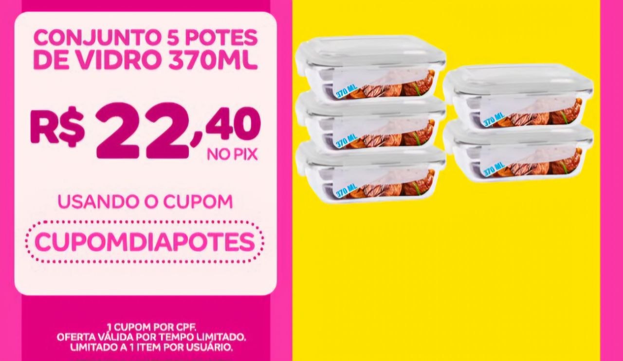 Conjunto 5 Potes Vidro Hermético Mantimentos Marmita 370ml - PRATICASA
