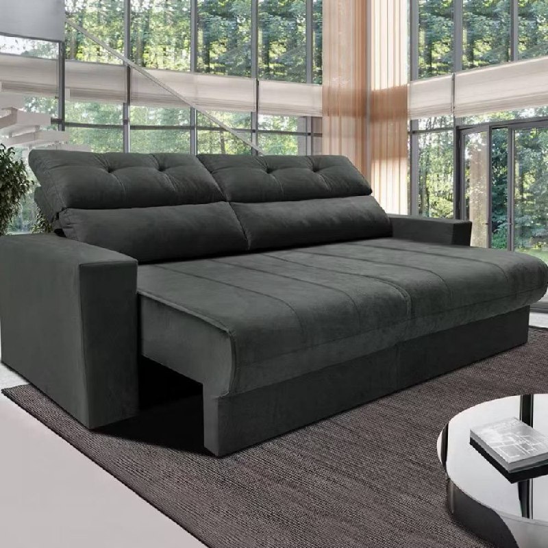 Sofá 3 lugares Cama inBox Clean com Assento Retrátil, Encosto Reclinável em Tecido Velusof...