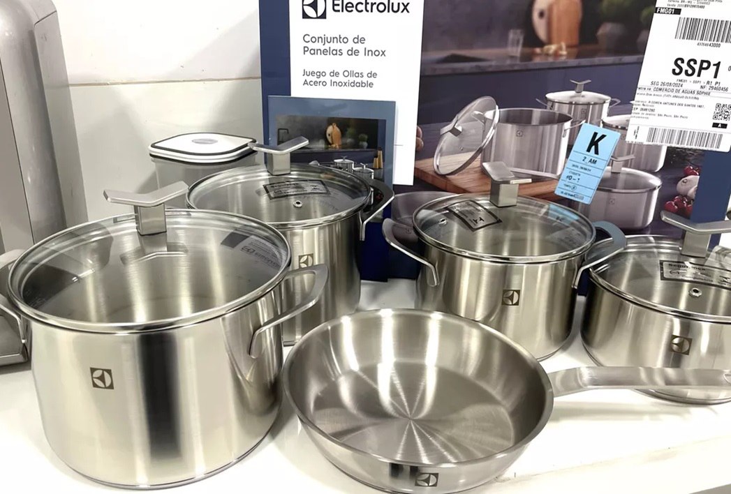 Jogo de Panelas Electrolux Inox Prata Fundo Triplo utilizável em fogões a gás, elétrico e ...