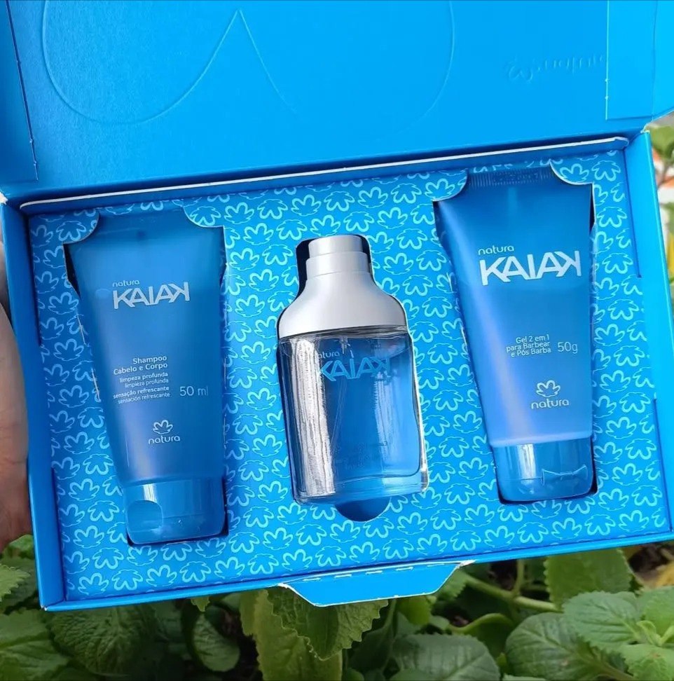 Kit Presente Natura Kaiak Perfume Colônia 25ml + Shampoo e Gel 2 em 1 p/ Barbear e Pós Barba 50ml