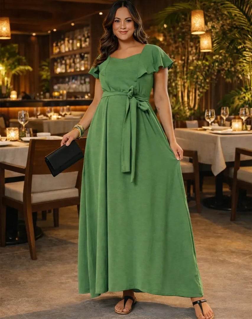 Vestido Longo Caracoleza Plus Size Soltinho C/ Manga Tam. G1/G2/G3 - 4 cores