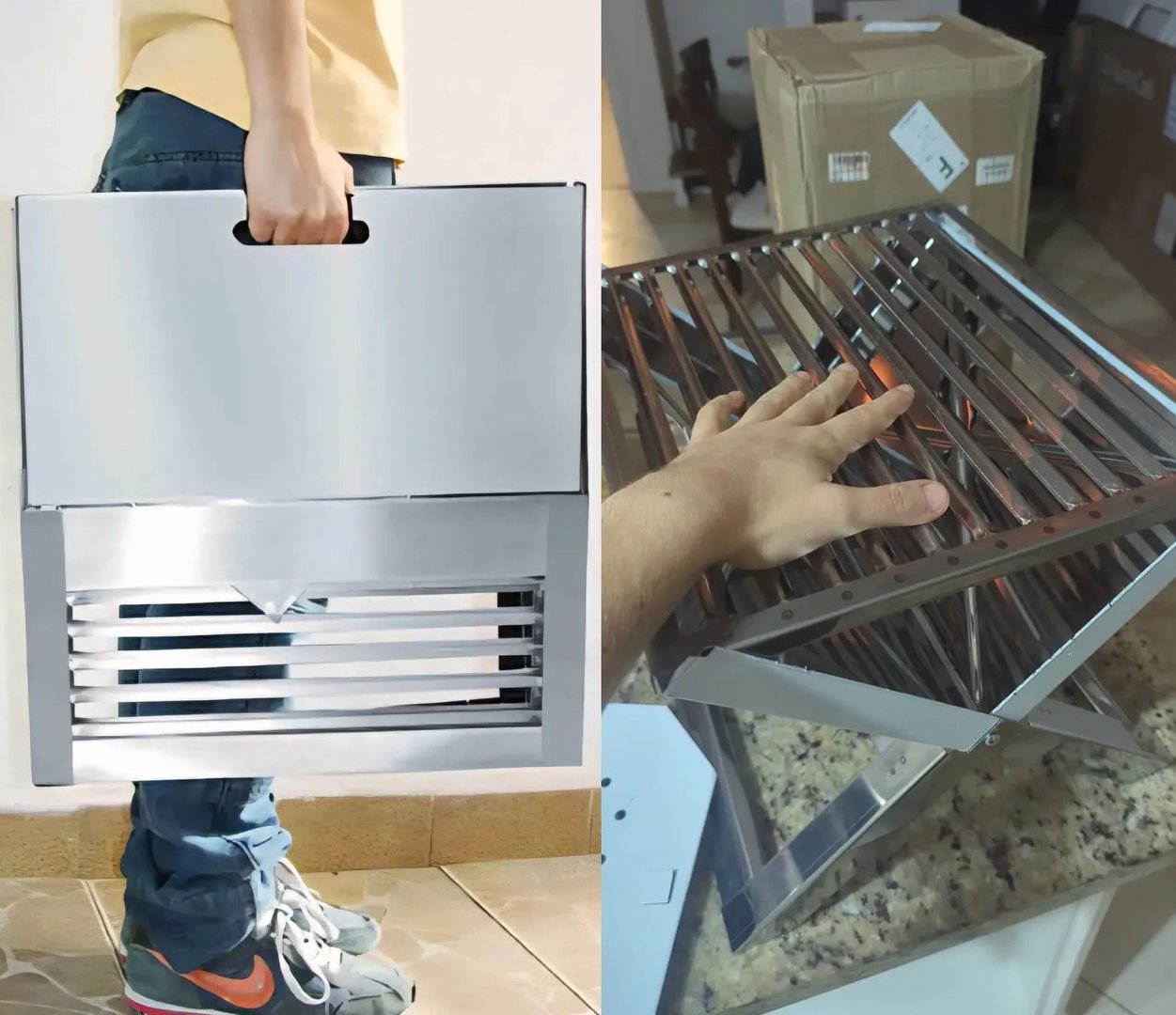 Churrasqueira De Inox Dobrável Portátil A Carvão - Maleta
