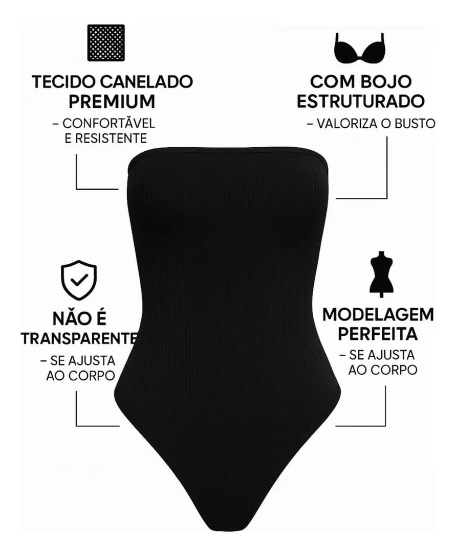 Body Tomara Que Caia Kit Feminino Canelado Com Bojo Anarruga Preto Único 36 Ao 42