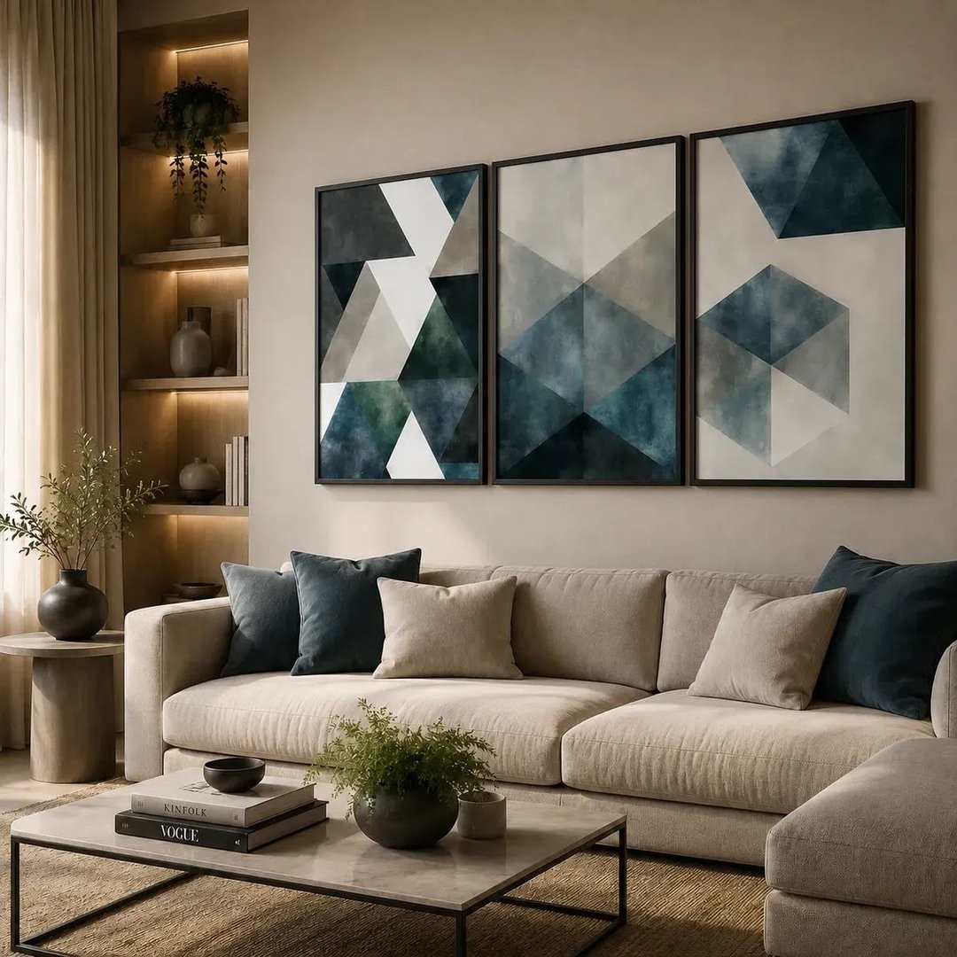 Quadro Abstrato Tons Azuis E Cinza Lindo Cimento Tendência Azul Moldura Preta