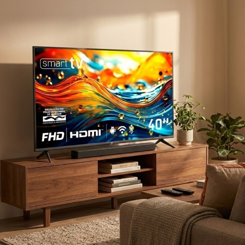 Smart TV HQ 40" Full HD tela sem bordas Android 12 design Slim HQS40NKHM