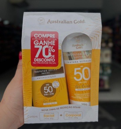 Kit Protetor Solar Corporal FPS 50 e Facial FPS 50 Australian Gold Antipoluição