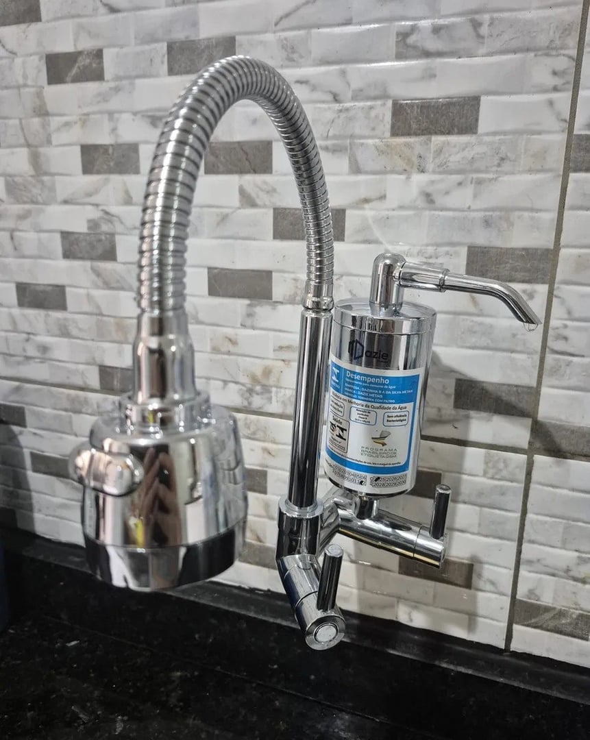 🤓Torneira Dazie Metais Com Filtro Cozinha Para Parede Flexível Móvel Em Abs Cromado Filtr...