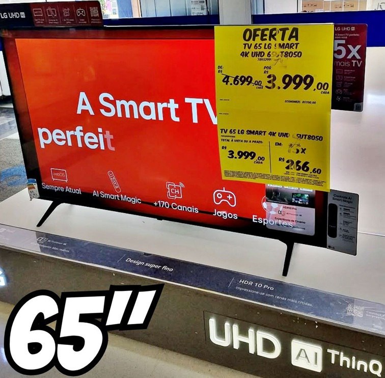 Smart TV 65" 4K LG NanoCell HDMI Bluetooth USB Processador a5 Ger7 AI Alexa Comando de voz