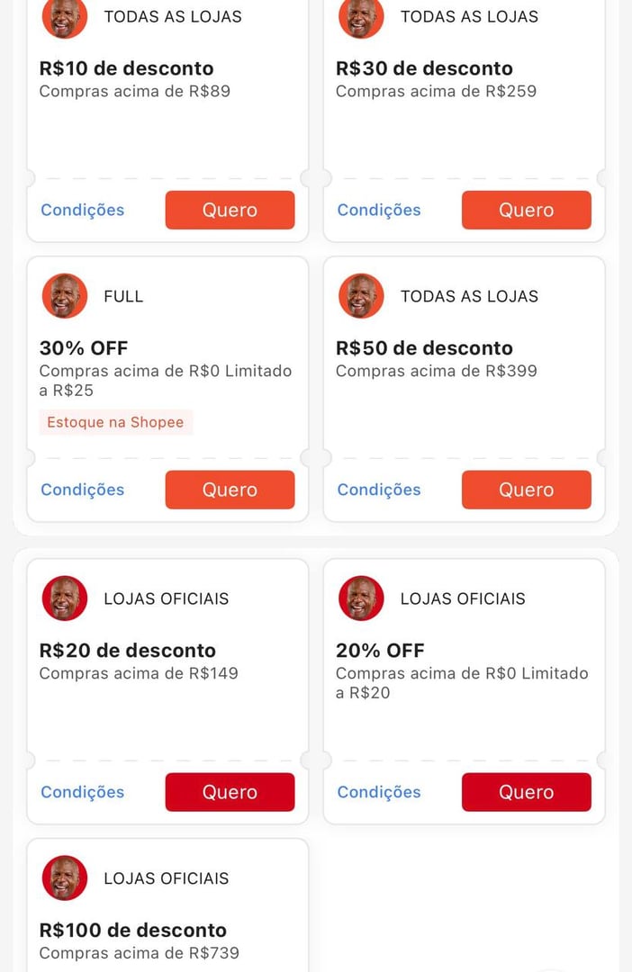 Cupons Liberados 10.10 - Shopee