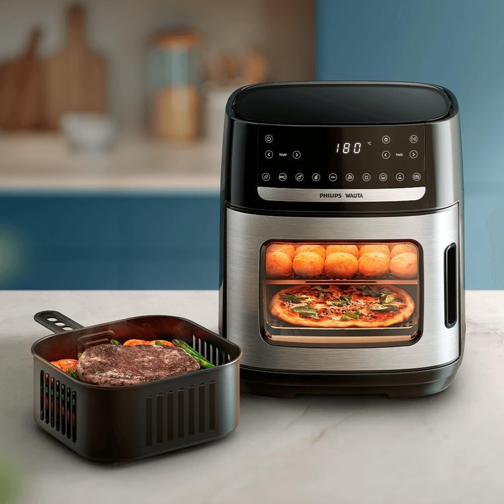 Philips Walita Airfryer Forno Série 5000 – Fritadeira sem Óleo 12L, Janela Transparente, Tela Touch com 10 Programas, Aquecimento Rápido 1900W, Timer 24h, Acessórios Multifuncionais, 110v (AI551/09)