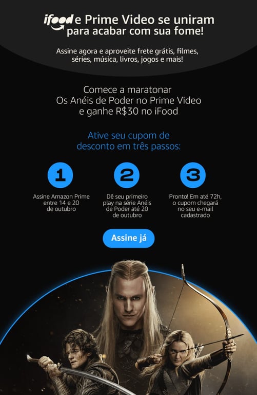 Ganhe R$30 OFF no iFood assinando Amazon Prime