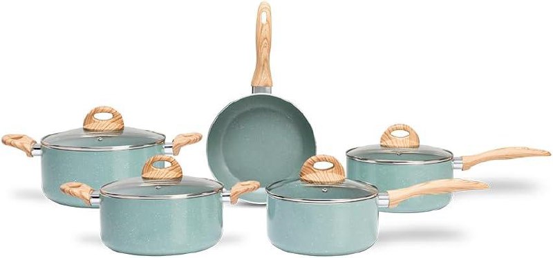 Brinox - Jogo de Panelas 5 Peças Ceramic Life Botanika com Fundo de Indução - Verde