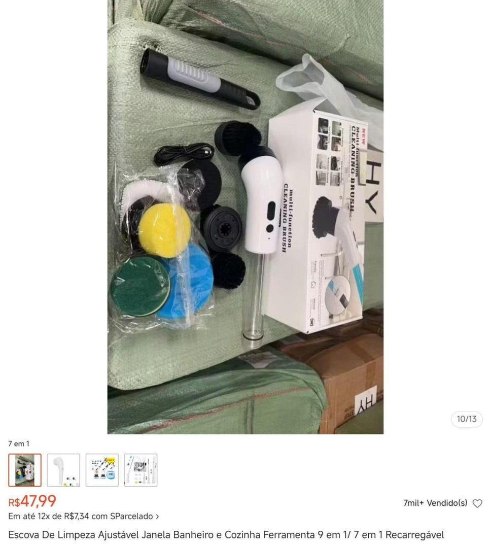 Escova De Limpeza Ajustável Janela Banheiro e Cozinha Ferramenta 9 em 1/ 7 em 1 Recarregáv...