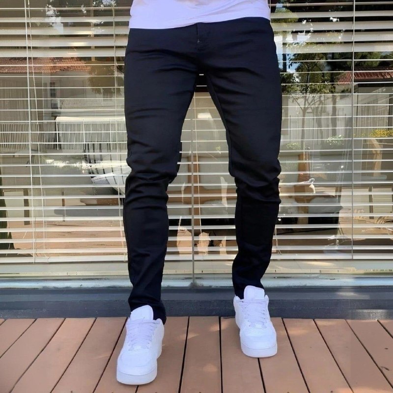 Calça Skinny Preta Masculina Jeans Com Elastano Lycra Preto 44
