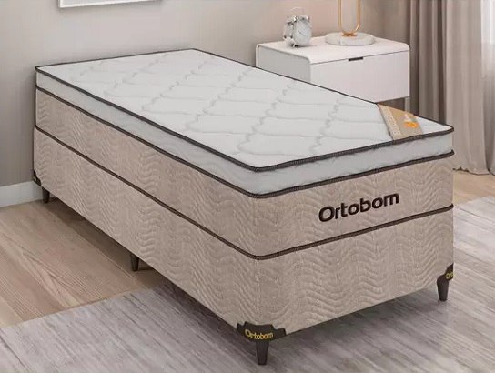 Cama Box Solteiro Ortobom New Ortotech (Box + Colchão) de Mola 61cm de Altura