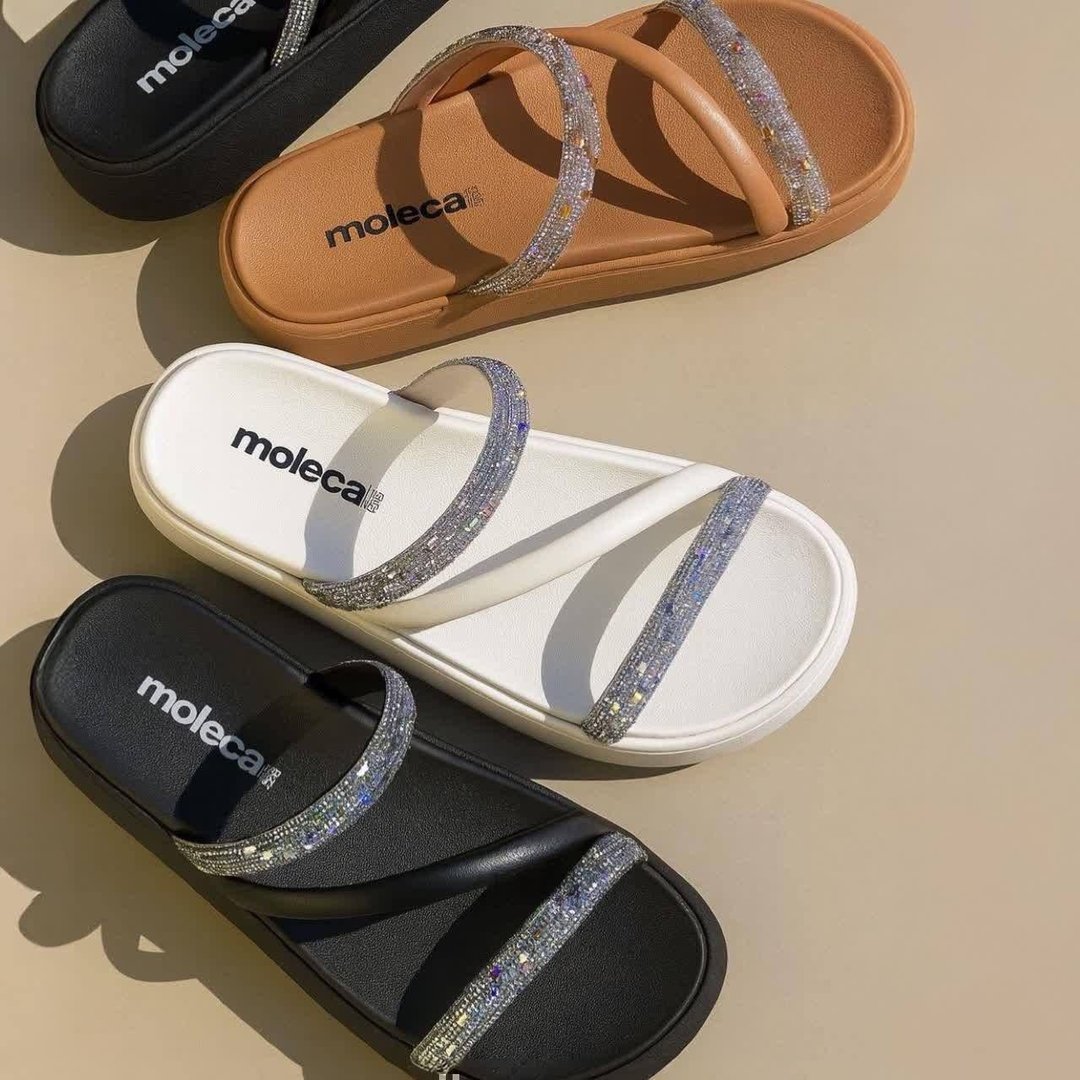 Sandália Feminina Brilho Strass Tendência Moda Original