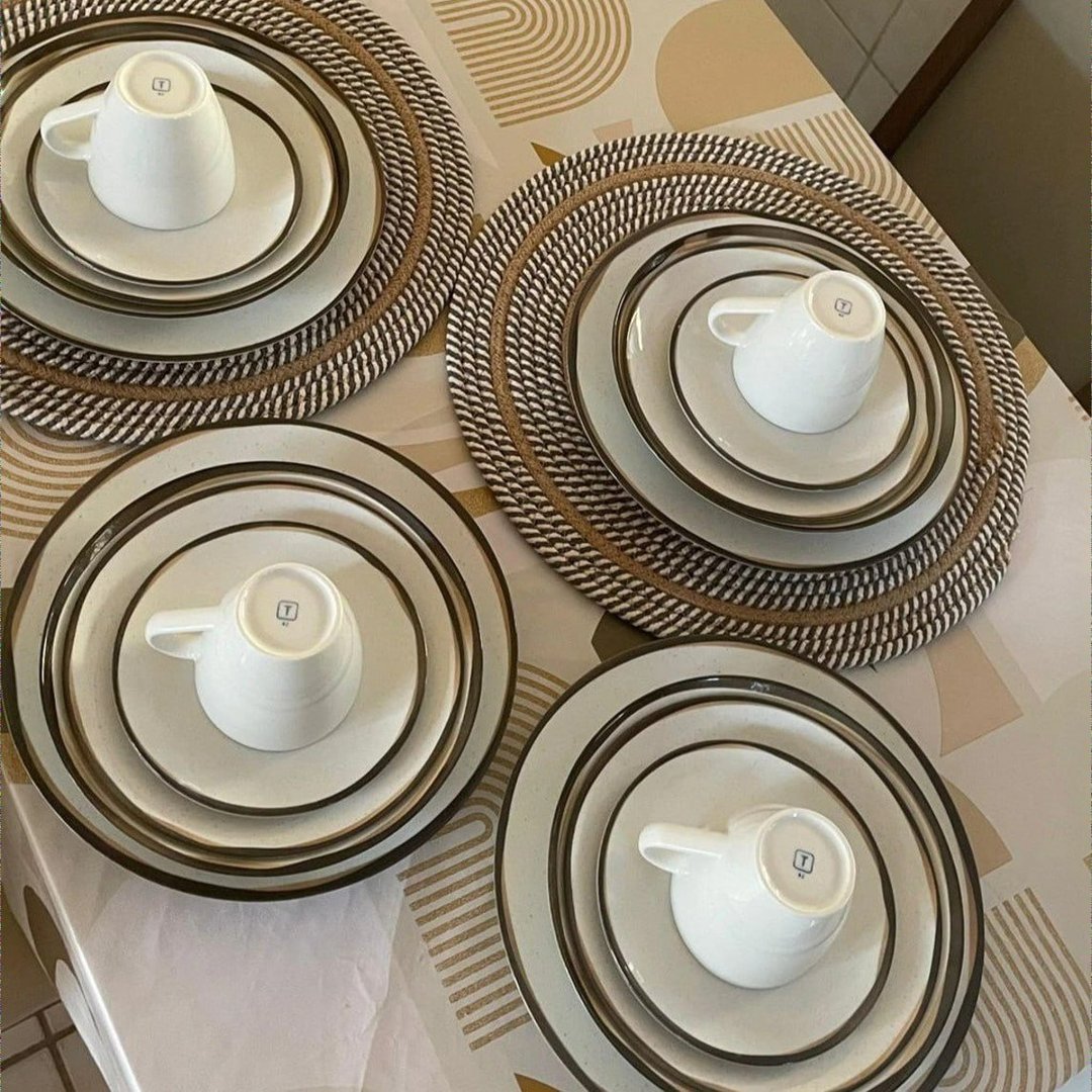 Aparelho De Jantar Canyon Em Porcelana Decorada 20 Peças Tramontina Off-white/branco/bege/marrom Filete