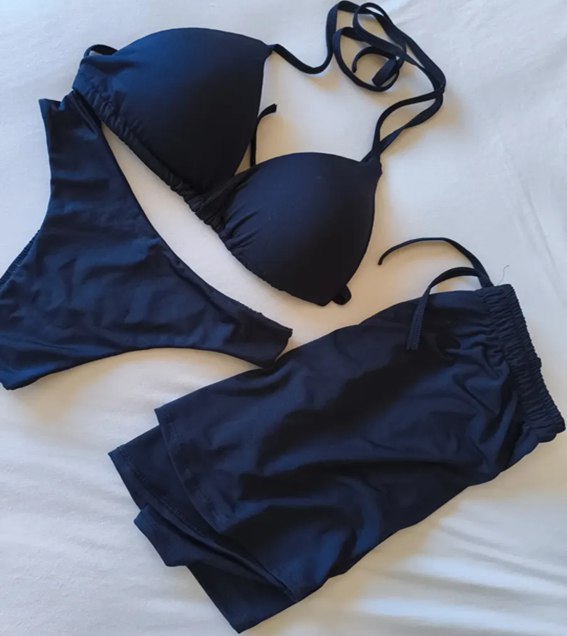 Conjunto Trikini 3 Peças Top Biquini Short Praia Tam. P ao G - 5 cores