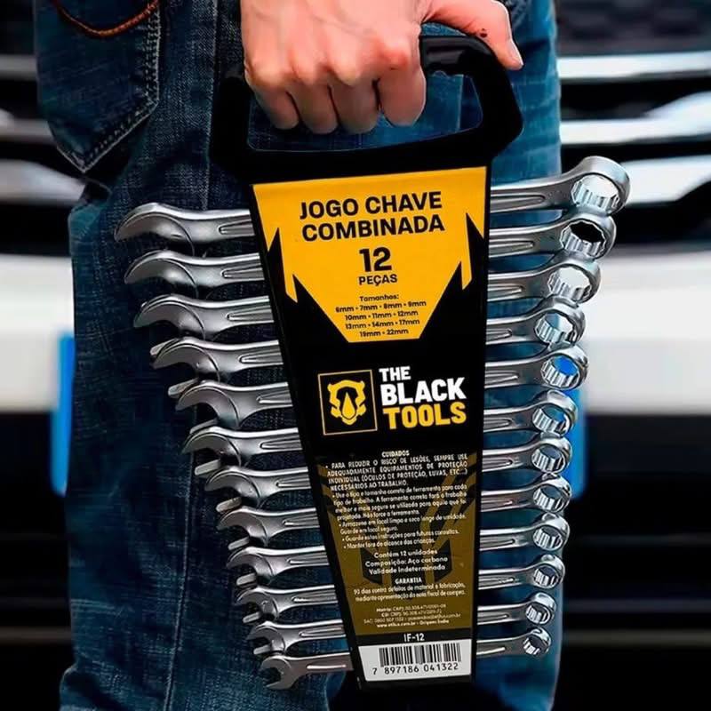 Jogo De Chave Boca E Estrela Combinada 12 Pçs Aço 6-22 Mm Cromada Profissional Tkch12 The Black Tools