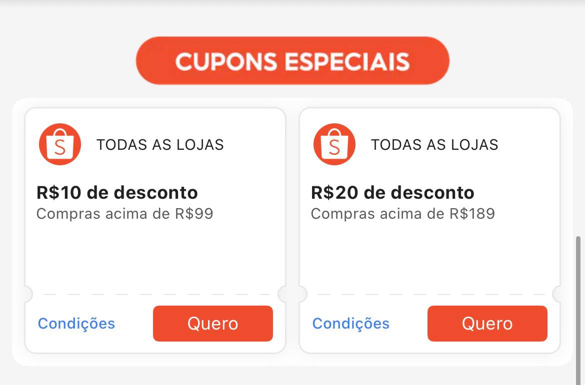 Cupons Especiais - Shopee