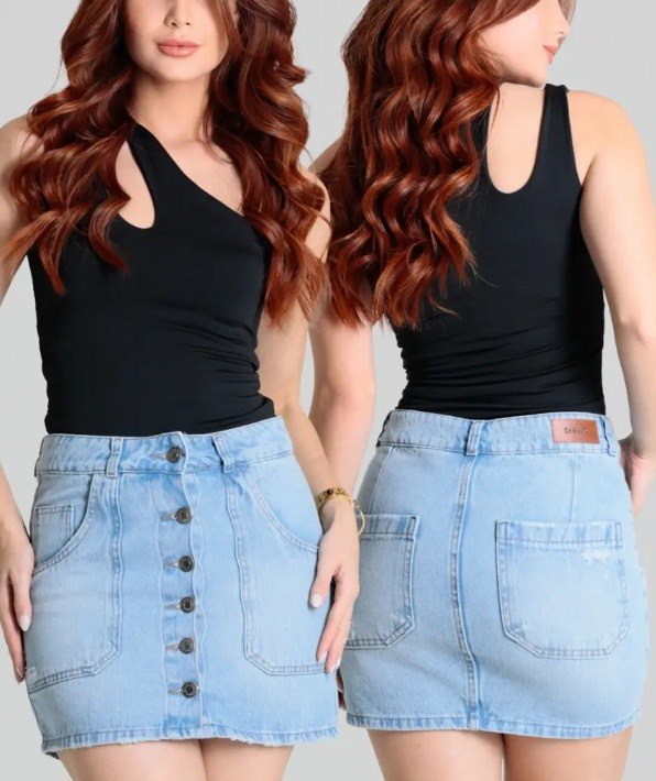 Saia Jeans Sawary Índigo Feminino - Tam. 36 ao 46