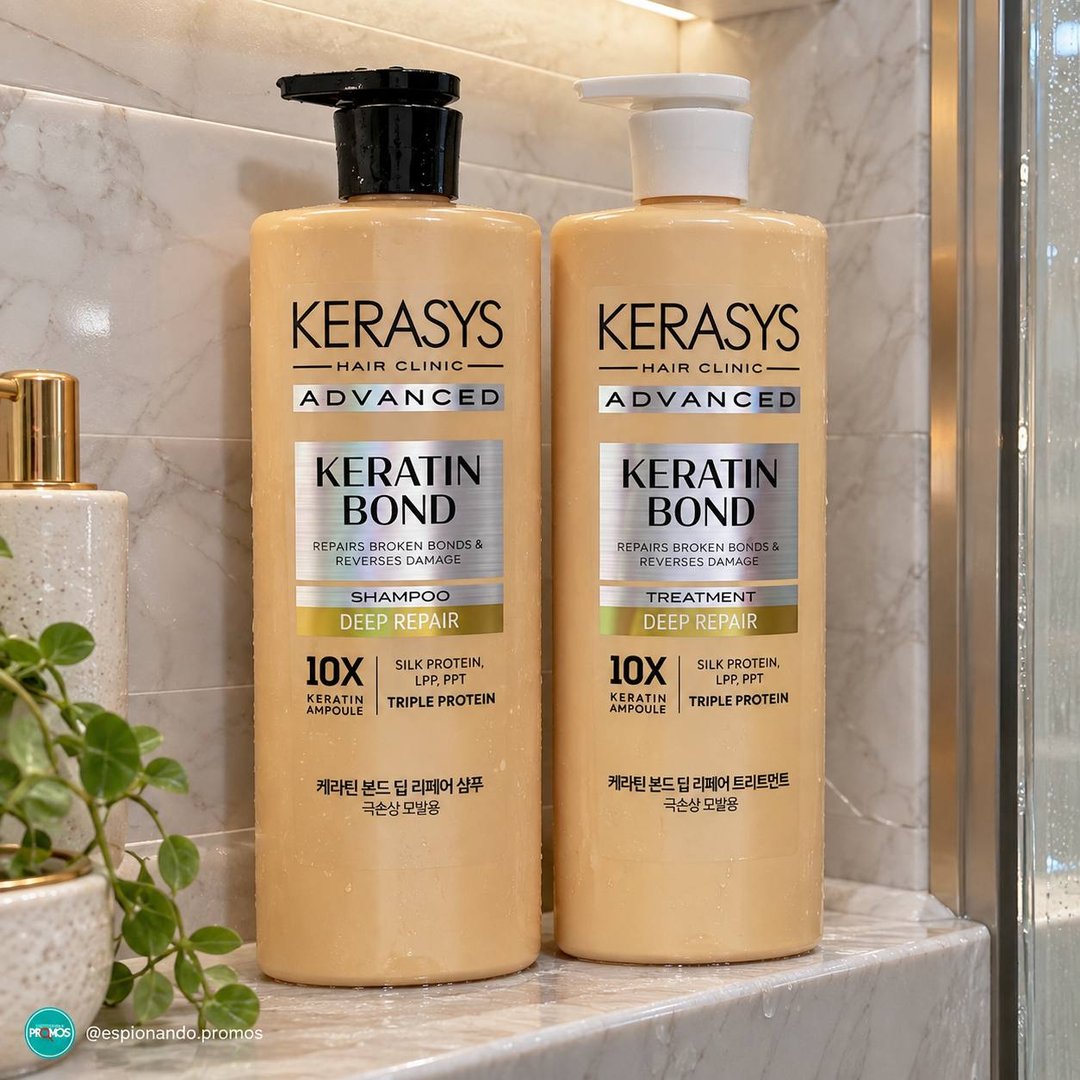 Kerasys Keratin Bond Deep Repair Kit (Shampoo 600ml e Tratamento 600ml) + Brinde Banila Co Mini Duo