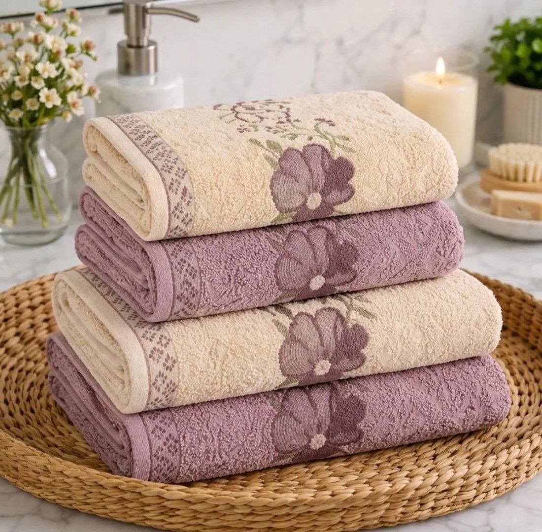 Jogo De Toalhas Karsten 100% Algodão Floral Grossa 4 Peças