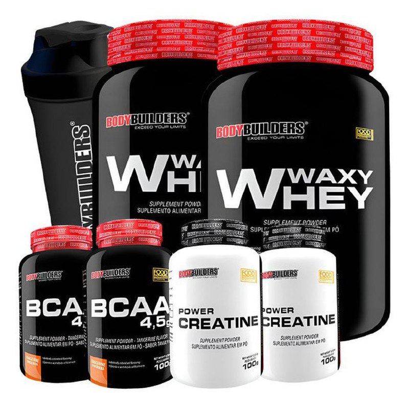 Kit 2x Whey Protein + 2x Bcaa + 2x Creatina + Coqueteleira Bodybuilders Sabor Chocolate