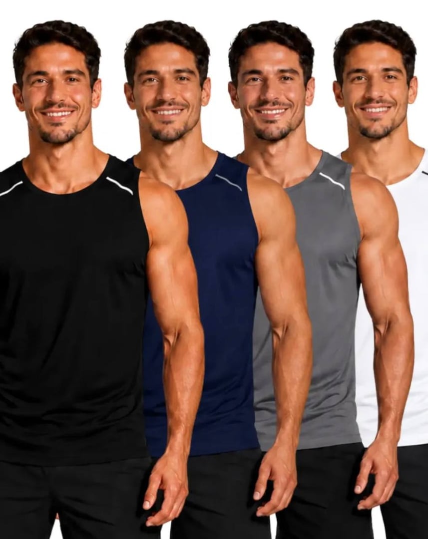 Kit 4 Camisa Regatas Adulto Basica Lisa Dry Fit Treino