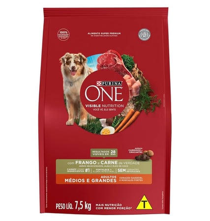 Oferta: Purina ONE Ração para cães Adultos Medios e Grandes - Frango & Carne 7,5kg