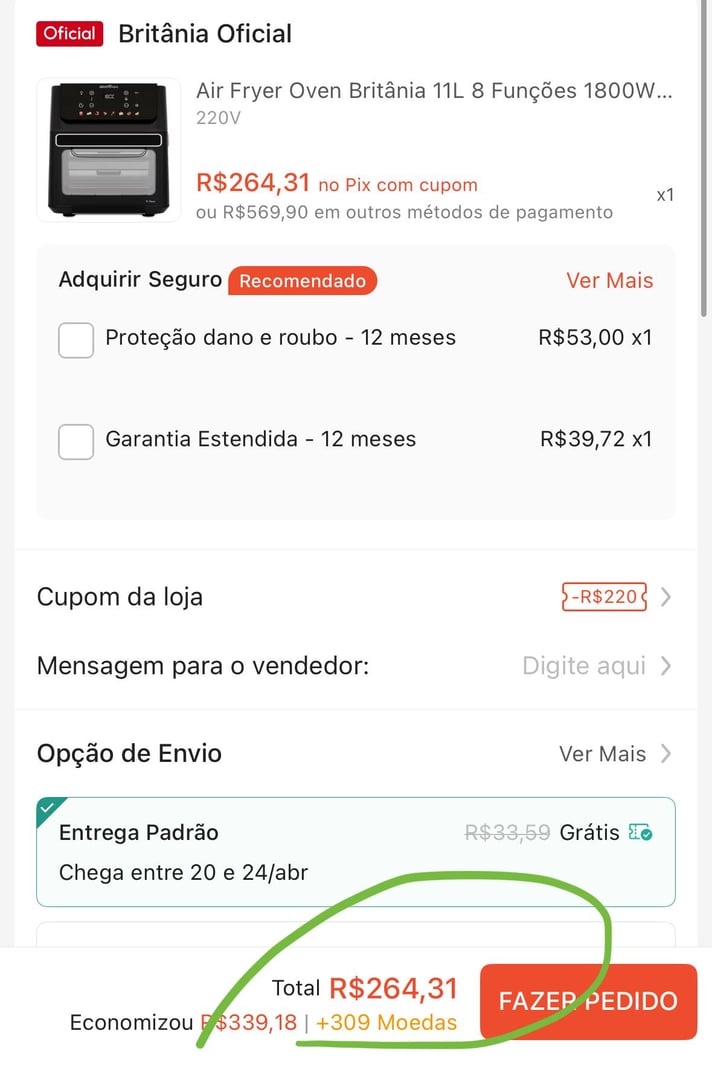 Air Fryer Oven Britânia 11L 8 Funções 1800W BAF11A