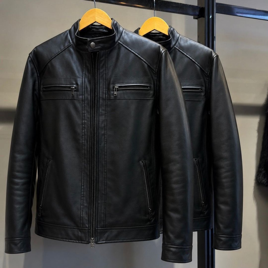 Jaqueta De Couro Masculina Slim Forrada Sem Capuz