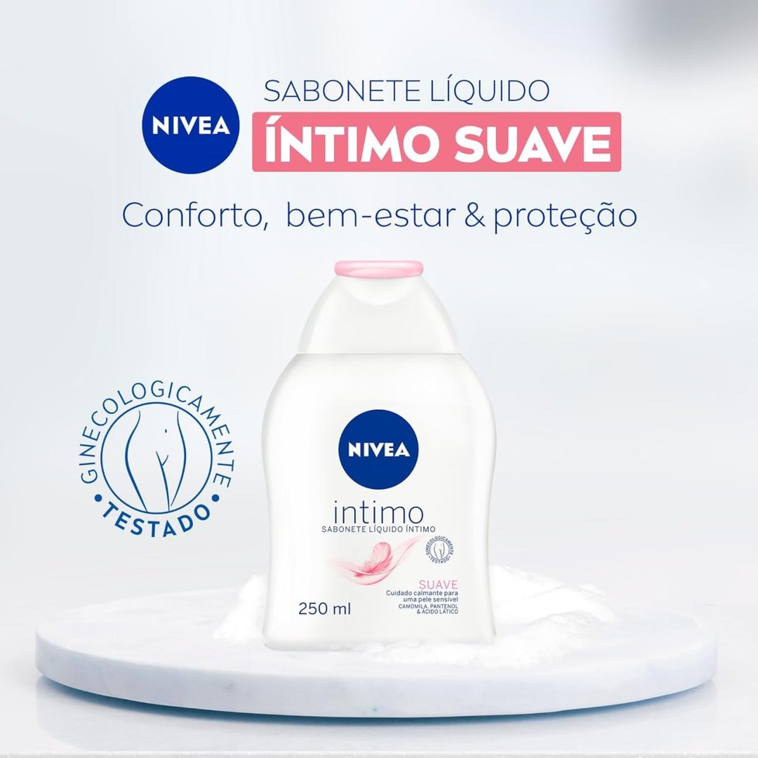 NIVEA Sabonete Líquido Íntimo Suave 250ml, Limpeza Delicada, Mantém pH Natural, Extrato de Camomila, Cuidado Calmante, Uso Diário