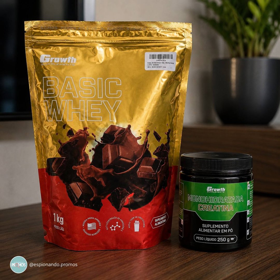 Kit Growth: Whey Protein Basic Chocolate 1kg + Creatina Monohidratada 250g