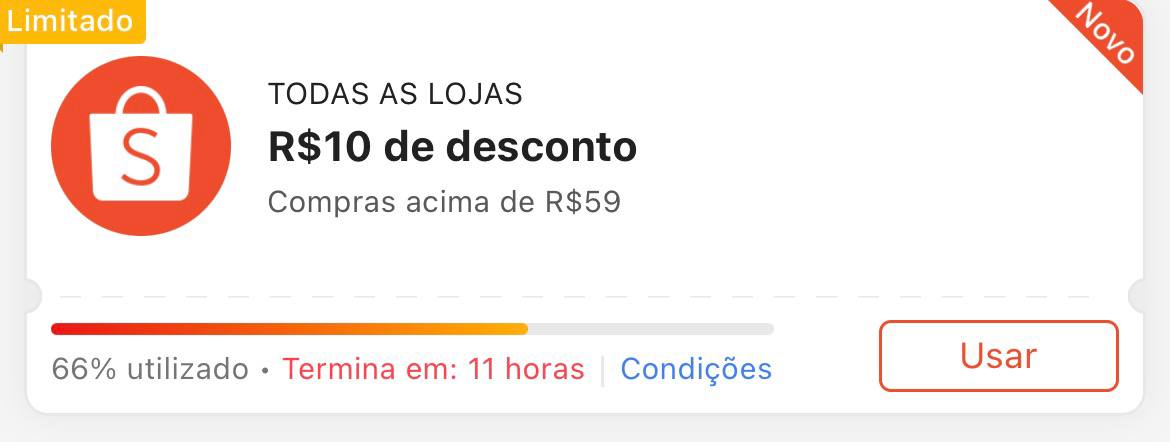 Cupom R$ 10 a partir de R$ 59 - Shopee