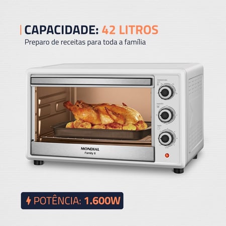 Forno Elétrico 42L Family II, Mondial, Branco/Inox, 1600W, 110V - FR-42-W