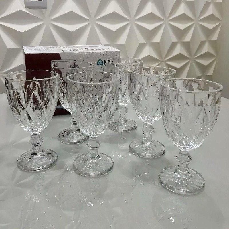 Jogo De Taças Diamond Cristal Vidro Taça De Vinho 340 Ml 6 Peças Home Utilidades Transpare...