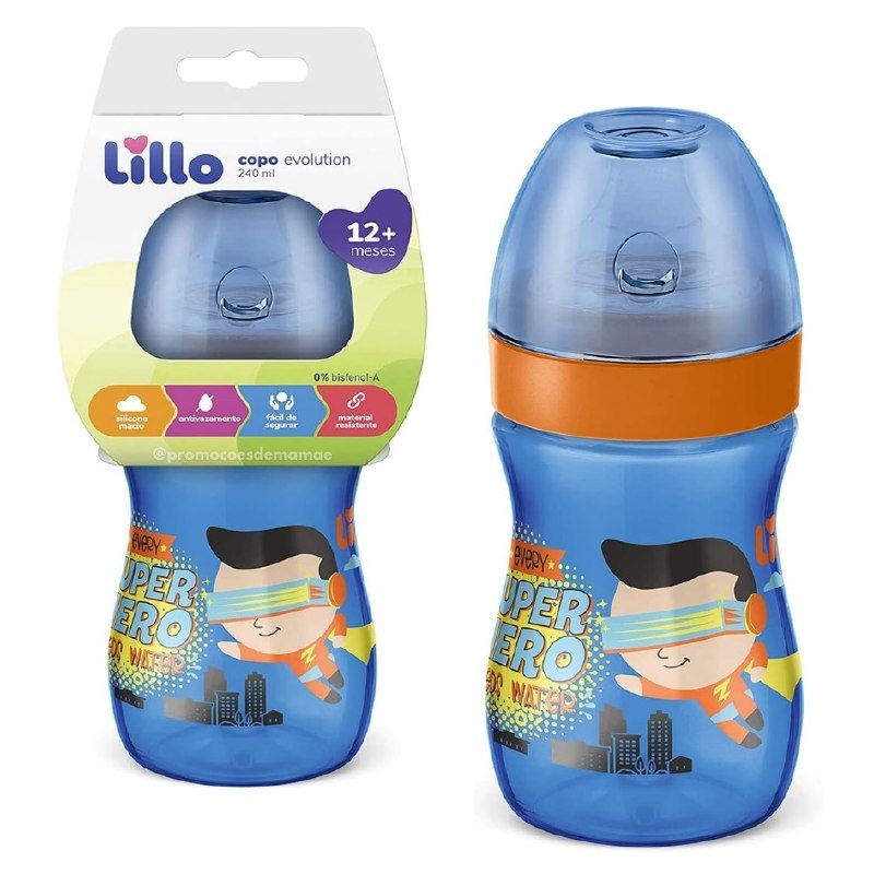Lillo Copo Evolution Bebedor Silicone 240 ml - Menino, Lillo, Azul/Laranja