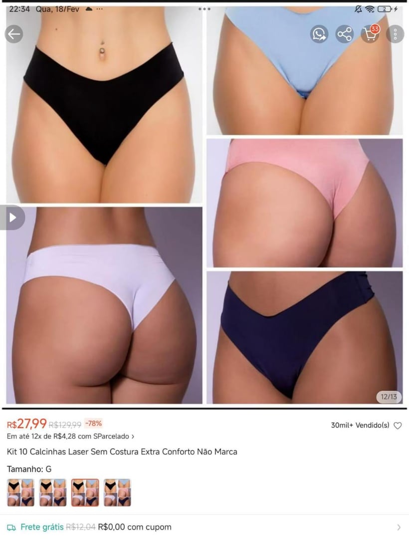 Kit 10 Calcinhas Laser Sem Costura Extra Conforto Não Marca