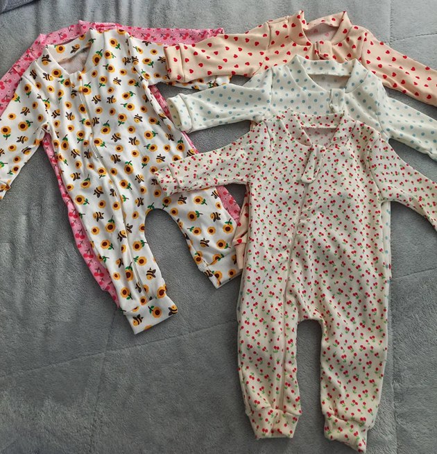 Kit 5 Macacão Canelado Estampado Bebê c/ Zíper Menino e Menina - Tam. RN