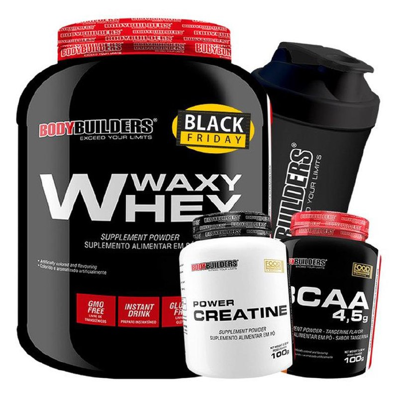 Kit Whey Protein 2kg + Creatina + Bcaa + Shaker Bodybuilders