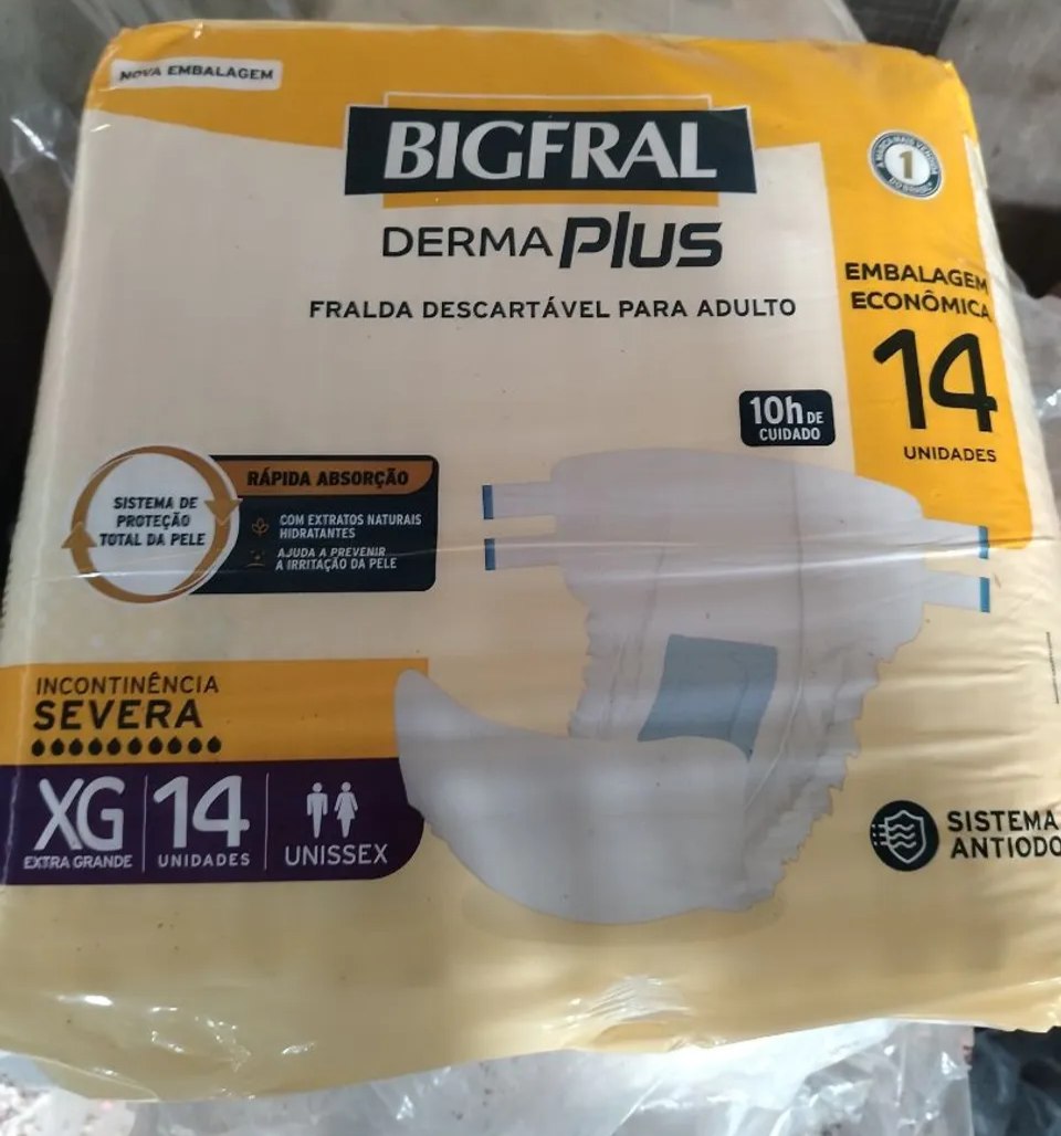 Pacote de Fralda Geriátrica Bigfral Derma Plus Econômica Tam.XG - 14 Unidades