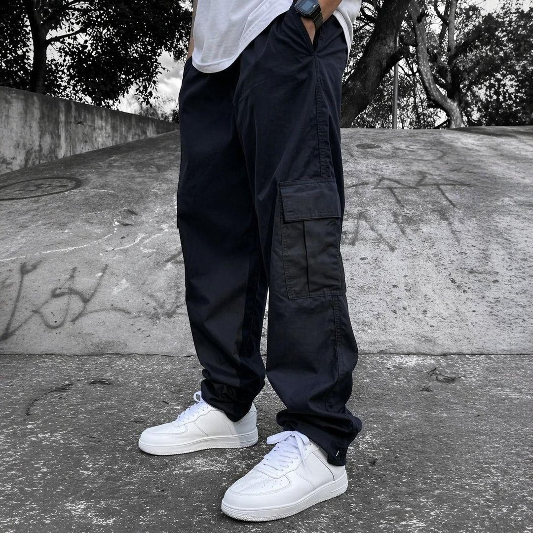 Calça Cargo Masculina Larga Skate Elástico Cintura Unissex